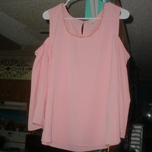 CATO New CHAIN NECK COLD SHOULDER PINK BLOUSE SIZE XL